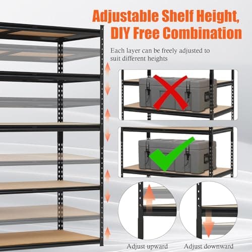 Heavy Duty 5-Tier Garage Shelving, Metal Storage Utility Rack Shelf Unit Adjustable Storage Shelves Loads, 2000 LBSS Adjustable Garage Storage Shelving for Basement Warehouse(36 * 24 * 72in) — view 4