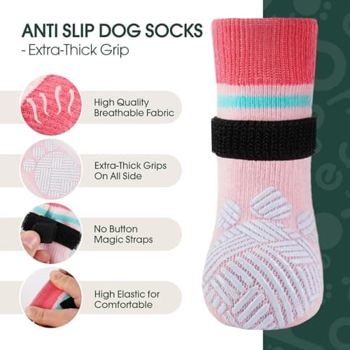 Kuoser Dog Grippy Socks for Senior Dog, Dog Socks for Hardwood Floors Hot Pavement, 4Pack Anti Slip Traction Control Booties Paw Protectors for Small Medium Large Dogs, Pink L — view 4