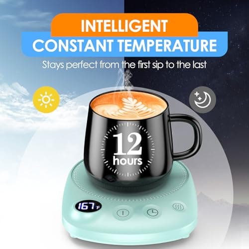 KitchekShop Coffee Mug Warmer - Fastest Heating & Highest Temperature, Coffee Cup Warmer for Desk Auto Shut Off, 4 Temp Settings & 1-12H Timer, Smart Electric Beverage Warmer for Coffee, Tea (Green) — view 3
