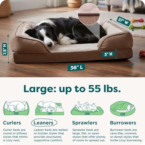 Furhaven Orthopedic Dog Bed for Large/Medium Dogs w/Removable Bolsters & Washable Cover, for Dogs Up to 55 lbs - Plush & Velvet Waves Perfect Comfort Sofa - Brownstone, Large — view 2