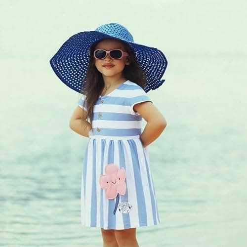 Winzik Girls Dress, Toddler Summer Short Sleeve Cotton Casual Dresses Clothes 18M-7Y(5-6 Years, Stripe Floral) — view 7