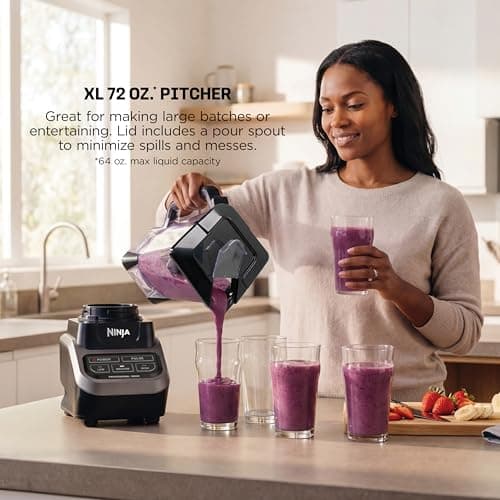 Ninja Professional Blender | Smoothie Blending, Drink Mixer, Grinder, Ice Crusher, Frozen Fruit Blending | 1000W Power, Total Crushing Technology, XL 72-oz. Pitcher | Black & Grey | BL610 — view 3