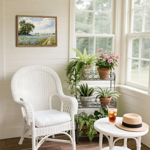 Framed Vintage Canvas Wall Art, Country Landscape Wildflower Field Wall Decor Paintings, Rustic Nature Pictures Prints Home Decor for Living Room Bedroom Bathroom Farmhouse 12x16 inch — view 4