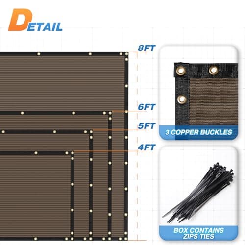 TANG Fence Privacy Screen Brown 4 Feet x 20 Feet Outdoor Shade Cloth with Grommets, 150 GSM Temporary Fence Cover with Zipties Mesh Netting Fences Blockage for Backyard Garden Patio Chain Link — view 2