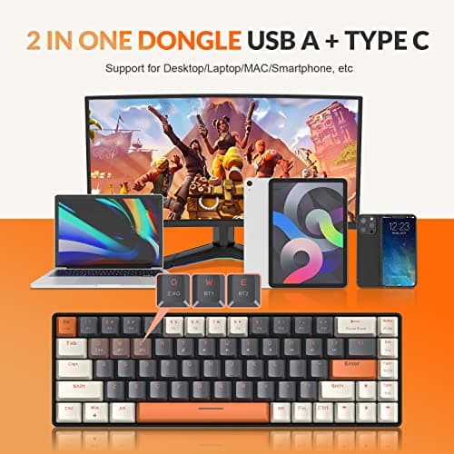 MAGIC-REFINER RK68 60% Wireless Mechanical Keyboard, Bluetooth 5.0/2.4GHz with Dual Mode 2-in-1 Receiver, Compact 68-Key Hot Swappable Gaming Keyboard, Linear Red Switch for PC Mac Xbox Smartphone — view 3