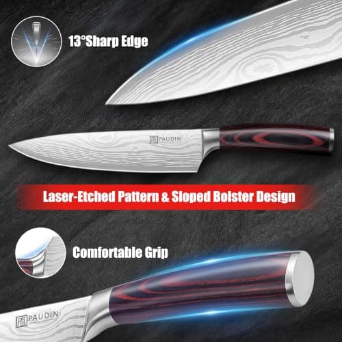 PAUDIN Chef Knife, 8 Inch High Carbon Stainless Steel Sharp Kitchen Knife with Ergonomic Handle, Gift Box for Family & Restaurant — view 3