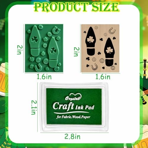 Leprechaun Footprints Stamp St. Patrick's Day Leprechaun Trap Shamrocks Rubber Stamp with Ink Pad, Green Elf Tracks Feet Stamps for St. Patrick's Day DIY Craft Supplies Decoration — view 2