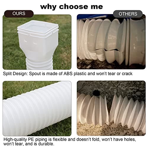 plusgutter 2 Pack Rain Gutter Downspout Extensions Flexible, Drain Downspout Extender,Down Spout Drain Extender, Gutter Connector Rainwater Drainage,Extendable from 21 to 68 Inches(White)