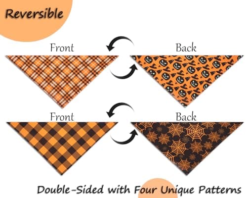 CozyHaus Fall Dog Bandanas 2PCS Halloween Pumpkin Spider Web Large Dogs — view 2