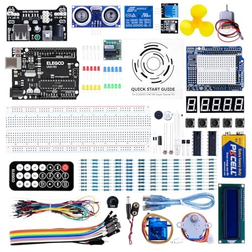 ELEGOO UNO R3 Super Starter Kit Compatible for Arduino- 60+ Components, 24-Lesson Tutorial, STEM Education Kit for Beginners Ages 10+ (Incl. Power Supply & 9V Battery)