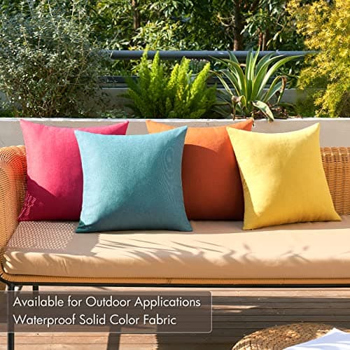 MIULEE Pack of 4 Decorative Outdoor Solid Waterproof Throw Pillow Covers Linen Garden Farmhouse Cushion Cases for Patio Tent Balcony Couch Sofa 18x18 inch Red/Turquoise