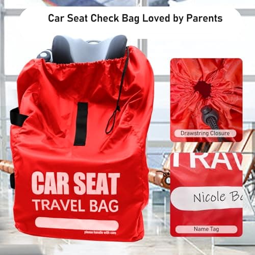 YTBRFUY Car Seat Travel Bag for Airplane, Large Car Seat Bags for Air Travel, Carseat Storage Bag for Car Seat Airport, Carseat Cover Travel - Baby Travel Essentials for Flying — view 3