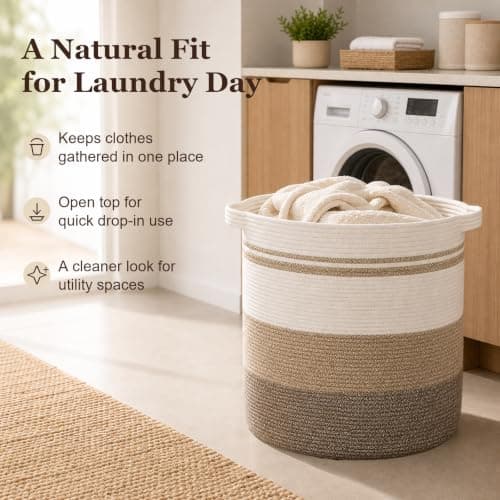 OIAHOMY 80L Laundry Baskets Hamper with Handles,Decorative Basket for Living room,Woven Storage Basket for Toys Bin,Pillows, Blankets,Clothes-20x18in-Gradient Yellow — view 4
