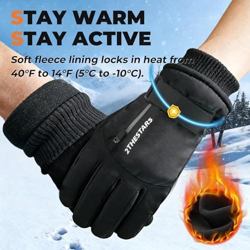 2THESTARS Winter Ski Gloves Waterproof Windproof Snow Gloves Thermal Insulated Touchscreen with Pocket for Men Women Cycling Hiking Outdoor Sports Work (Black,Large)