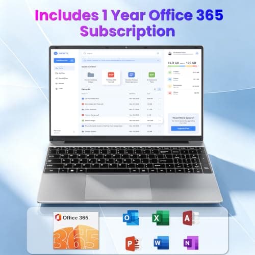 BTDD 15.6" FHD Laptops with AI Assistant Included, Quad-Core Processor(Beat Celeron 5205U), 1 Year Office 365, 6GB RAM 128GB SSD, 180°Viewing, USB-C, 1920x1080, 53.2Wh, for Business and Student — view 5