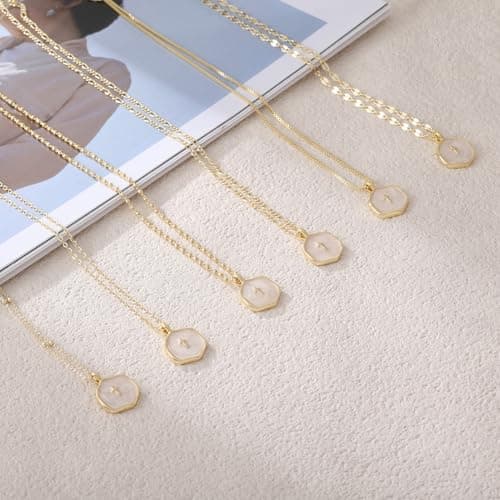 Patwes Cross Necklace for Women Dainty 14K Gold Plated Cross Coin Necklace Simple Round Disc Pendant Minimalist Cute Charm Everyday Religious Jewelry Gifts (sequin chain) — view 4