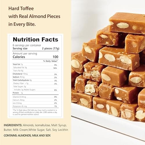 TINY POKE Crunchy Almond Toffee Candy, Hard Caramel Candy with Almonds, Individually Wrapped, 3.8 oz (108 g)
