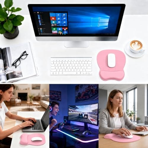 EooCoo Ergonomic Mouse Pad with Wrist Support, Mousepad with Memory Foam Wrist Rest and Non-Slip Base for Computer, Cafe, Home & Office, 9.64 x 8.26 in Office Desk Accessories, Pink — view 5