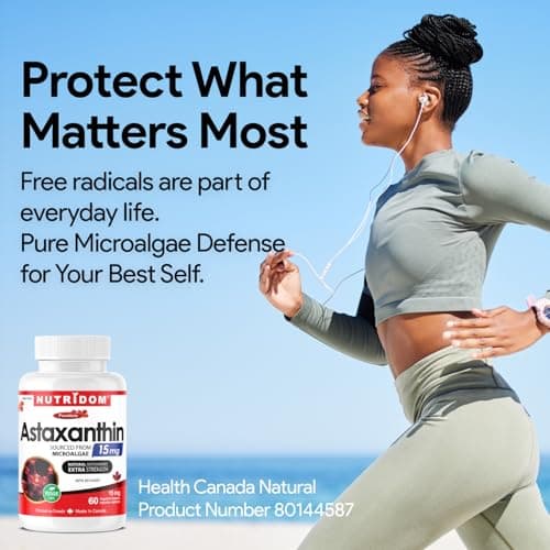 Nutridom Astaxanthin 15mg | Source of Antioxidant | Sourced from Microalgae | Vegan, Non-GMO, Allergen-Free | Astaxanthin Supplement Canada | 60 Veggie Capsules — view 3
