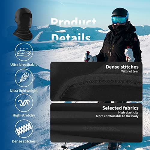 YESLIFE Black Ski Mask, Balaclava Face Mask for Men and Women - Skiing, Snowboarding, Motorcycle, UV Protection & Wind Protection — view 6