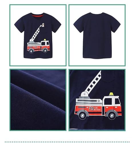 Winzik Boys Shirt Toddler Shirts Kids Boys’ Short Sleeve 3-Pack Crewneck Excavator T-Shirt Summer Clothes 18M-8Y(2-3T, Fire Truck Crane Excavator) — view 4