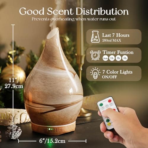 Porseme 280ml Essential Oil Diffuser Glass Color Changing Aroma Air Diffusers Aromatherapy Ultrasonic Cool Mist Humidifier 7 Running Hours Waterless Auto-Off (Desert) — view 2