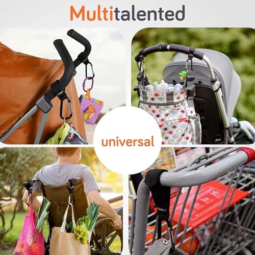 Baby Uma Stroller Hooks for Bags (2 Pack) - Universal Stroller Clips and Hooks, Non-Slip with One-Hand Opening, 11 lb Weight Capacity, Baby Travel Essential — view 4