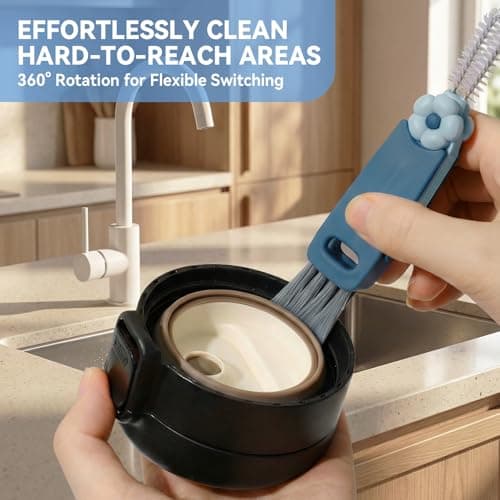 6 Pack Cup Lid Cleaning Brush Set with 3 Straws, Multifunctional Bottle Brush, Cup Lid Gap Cleaner, Durable Bristle Crevice Cleaning Brush,Flat End Brushes — view 3