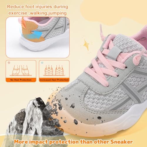Besroad Kids Sneakers Boys Girls Sports Running Walking Shoes Barefoot Slip On Sneakers Breathable Lightweight Fashion Casual Tennis Shoes Grey Pink 6 Toddler — view 4