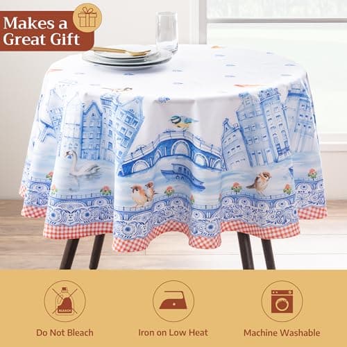 Maison d' Hermine Table Cloth Round Table 100% Cotton 69 Inches Tablecloth Reusable Decorative Everyday Use for Dining Room, Farmhouse, Home, Party, Festive & Wedding Spring Summer (Amsterdam Canals) — view 4