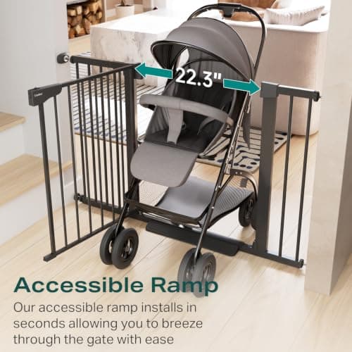 Cumbor 30-46" Baby Gate for Stairs, Mom's Choice Awards Winner-Auto Close Dog Gate for The House, Gifts for Mom, Easy Install Pressure Mounted Pet Gates for Doorways, Black — view 5
