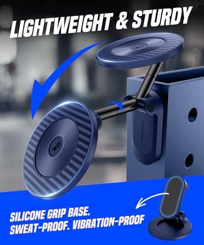 GolbinBox Magnetic Gym Phone Holder for MagSafe, All Metal Dual-Magnet Mount for iPhone and Android, 360° Adjustable Tri-Axis, Gym Essentials for Bodybuilder Men Women Recording Fitness Exercise,Blue — view 5