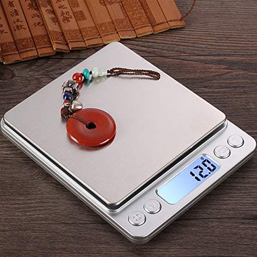 Small Digital Scale,3kg/0.1g,6.6lb,Kitchen Scale,Food Scale,with Blue Backlit LCD Display, 6 Units, Auto Off, Tare, PCS Function, Stainless Steel, Battery Included — view 3