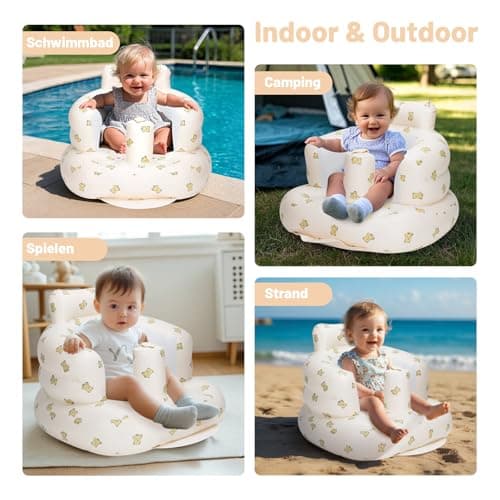AirSwim Inflatable Baby Chair, Inflatable Baby Seat for Babies 3 Months and Up, Summer Blow Up Chair with Built in Air Pump, Bumbo Seat for Learning to Sit, Palying, Camping, Bear — view 3