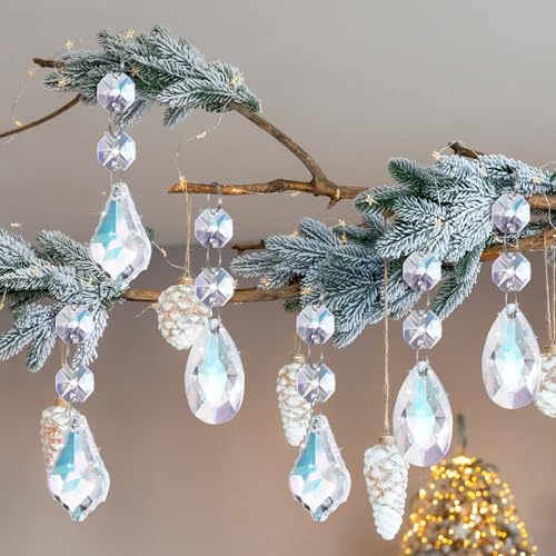 Potchen 26 Pcs Chandelier Crystal Replacement 38 mm Teardrop Crystal Prisms Hanging Gems Parts for Lamps and Chandeliers Suncatcher Windows Home Weeding Party Decor — view 5