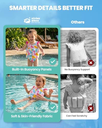 DivingBirds Girls Swimsuit with Floatation, Toddler Float Suit One Piece Swimsuits Kids with Built-in Floats 2-3 Years — view 2
