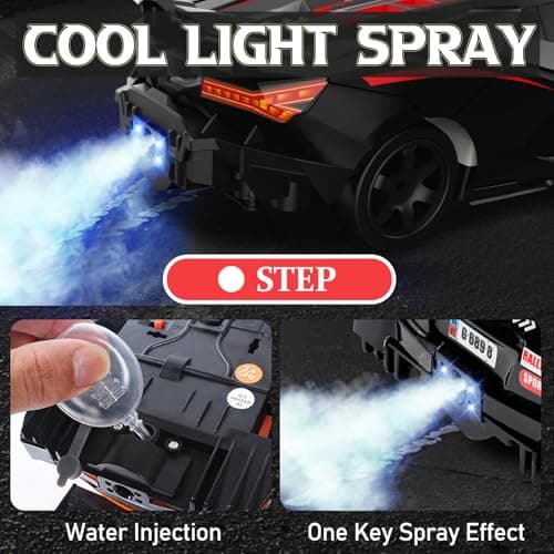 Remote Control Car RC Drift Car 1:16 Scale 4WD 18KM/H High Speed Model Vehicle 2.4GHz LED Lights Spray Rubber Tire Racing Sport Toy for Adults Boys Girls Kids Gift 2Pcs Rechargeable Batteries (Black) — view 4