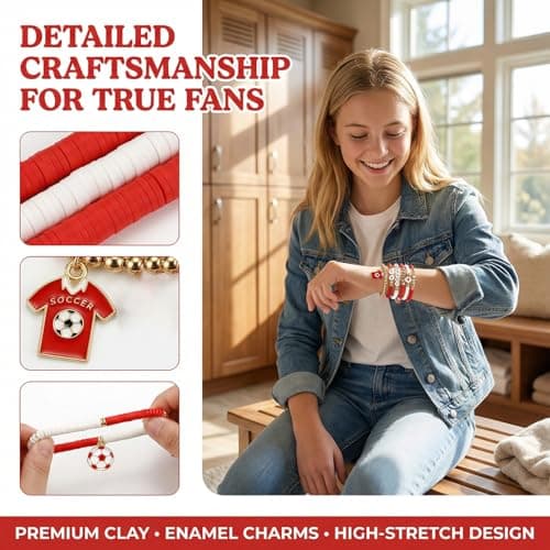 UPEOXT 7 Pcs Canada Soccer Bracelets, Stackable Beaded Wristbands for Women and Teens, National Team Fan Gear, Soccer Merchandise, Birthday Gifts for Football Accessory (7 Pcs) — view 2