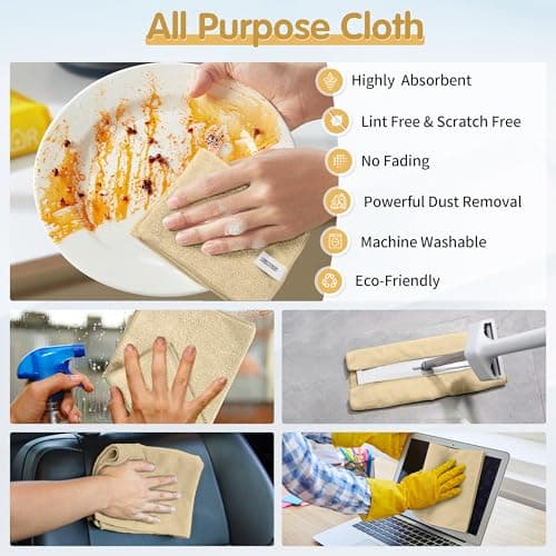 FIXSMITH Beige Microfiber Cleaning Cloth -Pack of 8, Highly Absorbent Cleaning Rags, 16"X12" All Purpose Cleaning Towels for Housekeeping, Kitchen, Car, Lint Free and Reusable Microfiber Towels — view 3