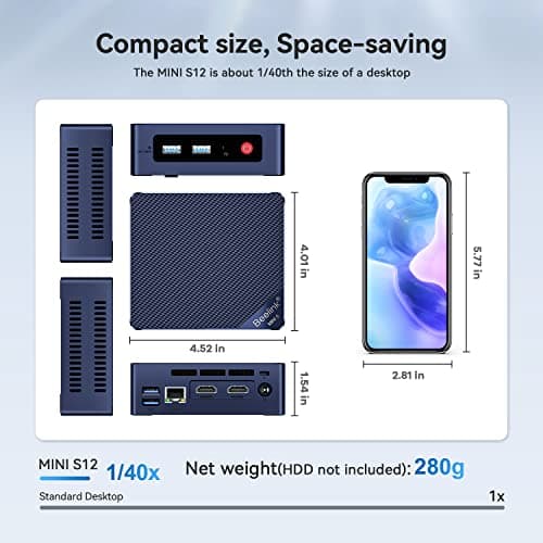 Beelink Mini S12 Mini PC, 12th Intel Alder Lake- N95 (4C/4T, up to 3.4GHz), 8GB DDR4 256GB M.2 SSD, Mini Desktop Computer Support 4K@60Hz Dual Display/WiFi 6/BT5.2/USB 3.2/2.5GB LAN for Home/Office — view 8