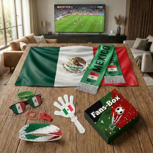 Soccer Fan Gear Set 2026-7 Piece Game Day Kit with Flag, Scarf, Glasses, Whistle, Clapper, Wristband & Headband in Gift Box - Watch Party & Stadium Essentials for Mexico — view 2