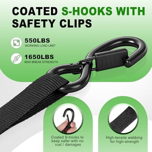 THURSLLON Retractable Ratchet Straps (4-Pack) - 1 Inch x 10 Feet (1,650lb Break Strength) - Auto Self Retracting Tie Down Straps for Truck, Cargo Trailer, Motorcycle, ATV, UTV - Black — view 2
