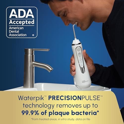 Waterpik Cordless Advanced 2.0 Water Flosser for Teeth, Gums, Braces, Dental Care with Travel Bag & 4 Tips, CDA Validated, Waterproof Rechargeable Handheld, White (1 Count) Gift for Men Women Mom Dad — view 2