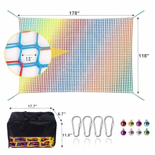 LPIW Climbing Net for Kids - 14.8FT x 9.9FT Double Layers Heavy Duty Playground Safety Net, Climbing Cargo Net for Tree House Tree Fort, Back Yard, Jungle Gyms, Monkey Bar Security Mesh（Rainbow） — view 2
