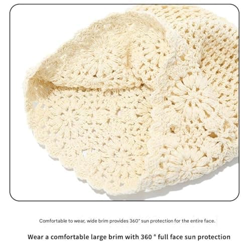 Handmade Crochet Slouchy Beanie Soft Comfortable Knit Hat with Floral Texture Vintage Artistic Skull Cap for Women All-Season Stylish Accessory Light Blue — view 2