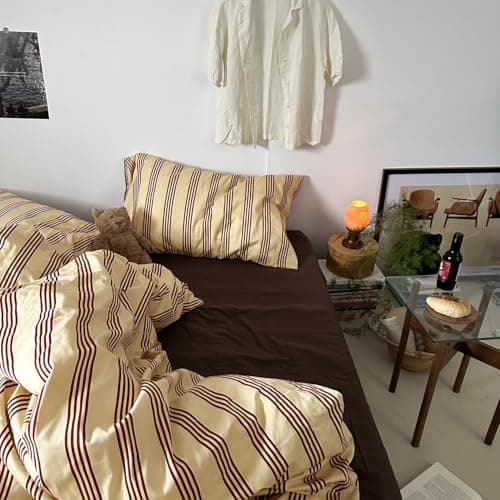 mixinni Retro Striped Duvet Cover Set Queen - 100% Natural Cotton 3-Piece Vintage Red Stripes Pattern Printed Bedding Set, Soft Breathable Comforter Cover with Zipper Closure & Corner Ties, Queen Size — view 5