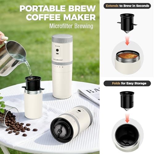 HAUSHOF Portable Coffee Grinder, Camping Coffee Makers, Portable Burr Coffee Grinder and Brewing Kit, Rechargeable, Personal Cordless Coffee Maker for Car, Camping, for Home Use — view 3