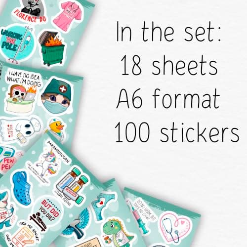 100Pcs Funny Healthcare Stickers and Decals for Water Bottle, Laptop - Funny Healthcare Gifts, Party Supplies & Dacorations - Medical, Nurse, Doctor Stickers Waterproof - Gift for Women & Men