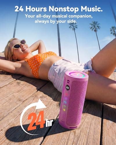 BassBloom Roar 3 Portable Bluetooth Speaker,20W Powerful Sound with JIKE Bass,IPX6 Waterproof,24H Playtime,Bluetooth 5.4,RGB Lights,Wireless TWS Pairing,Outdoor for Camping and Beach (Pink) — view 5