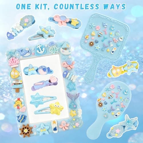 RidaaFri Junk Case Charms Kit, 3D Flatback Pearls Set, Blue Ocean Beach Themed Cute Starfish Turtles Mermaids Large Charms for DIY Craft Accessories — view 5